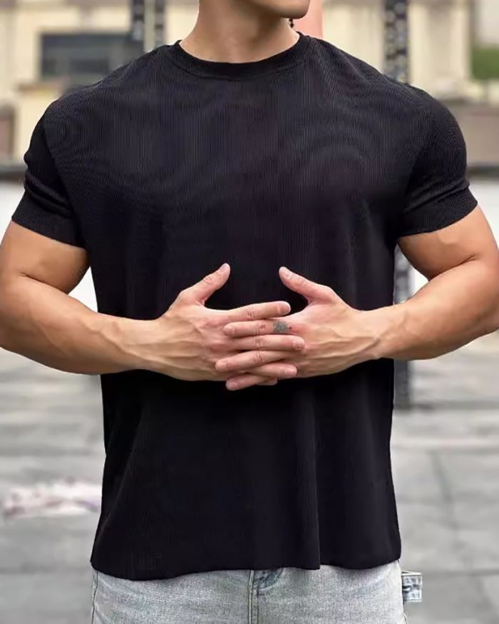 Men's O Neck Short Sleeve Solid Color Loose Sports T-shirt M-3XL