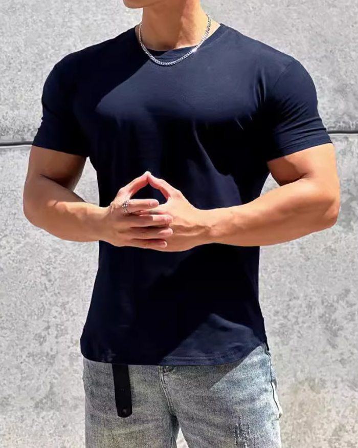 Solid Color O Neck Short Sleeve Men's Fitness T-shirt White Black Pink Blue Gray M-2XL