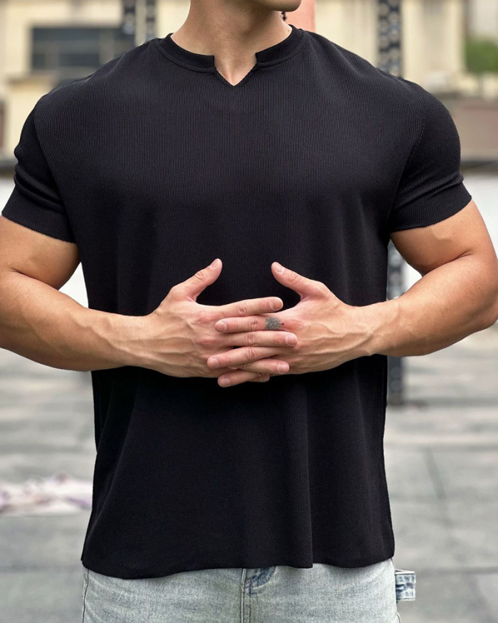 Sports Casual Muscle Short Sleeve Pullover T-shirt White Black Gray M-3XL