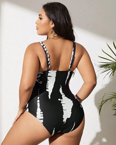 Black Printed Women Plus Size One Piece Bathing Suit