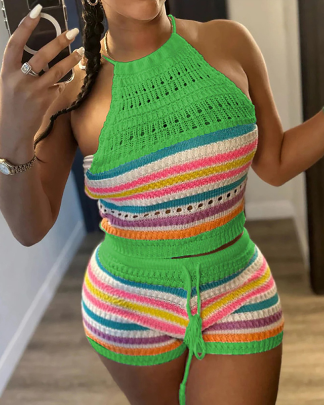 Knitted Women Wholesale Fashion Cute Two Piece Short Set S-XXL