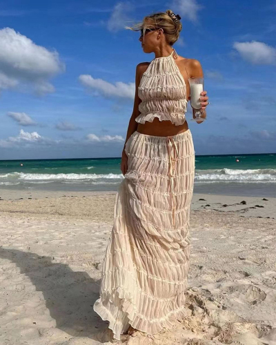 Vacation Women Fashion Summer Two Piece Long Skirt Set Dress S-XL