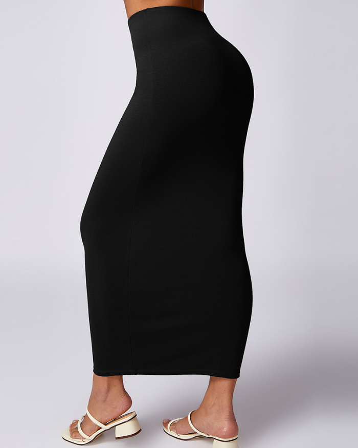 Long High Waist Slim Elegant Casual Skirts Black Brown Gray White Pink S-XL