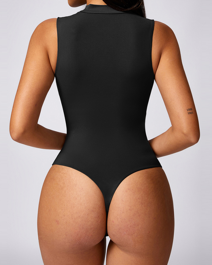 Women Slim Hollow Out Sleeveless Bodysuit Black Cofffee Gray Rosy S-XL