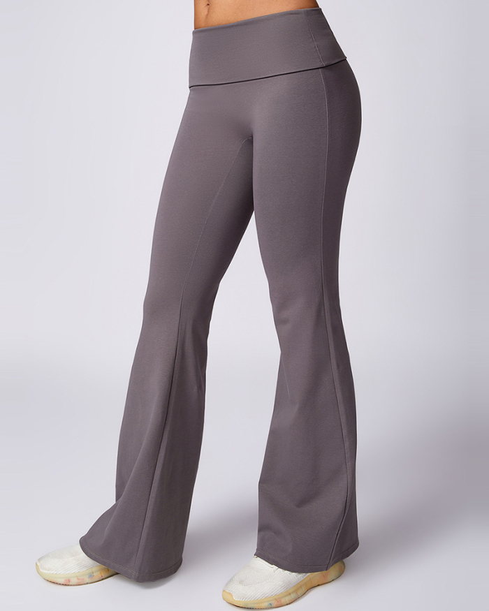 Wholesale Double High Waist Wide Leg Fitness Pants Black Brown Gray White Pink S-XL