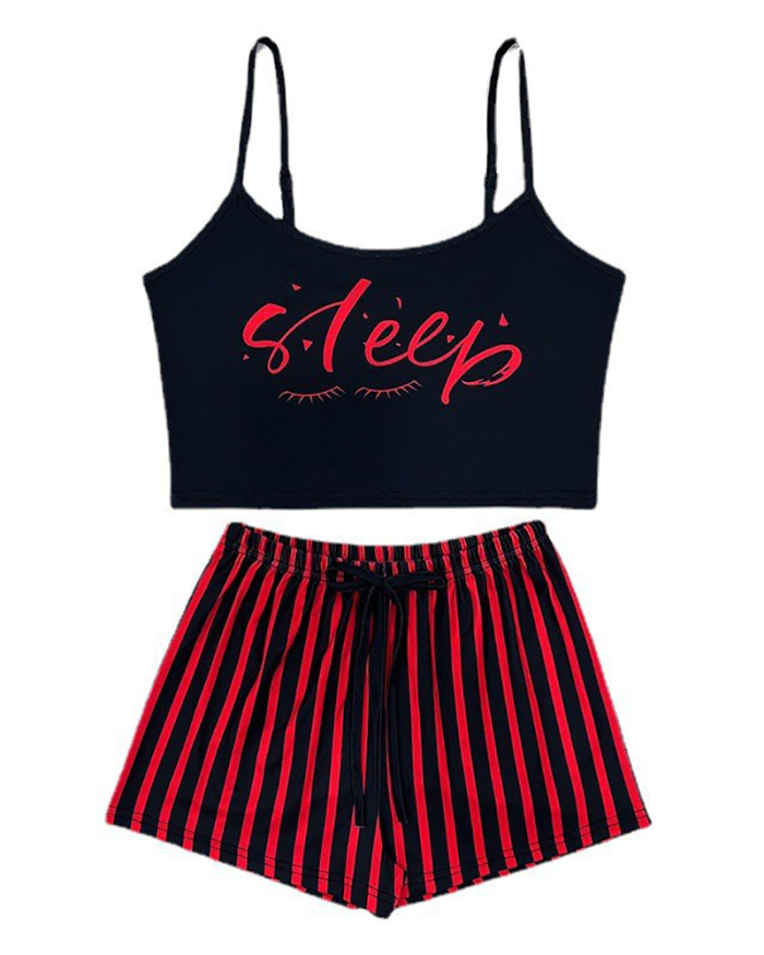 Summer Confortable Women Sleep Sling Printed Vest Homewear Housewear Shorts Sets S-3XL