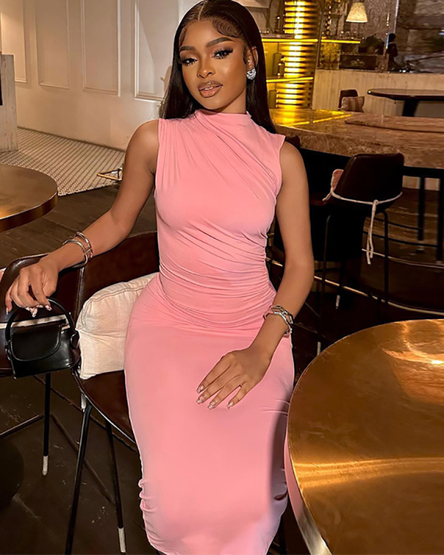 Sleeveless Women Solid Color Long Women Dress S-L