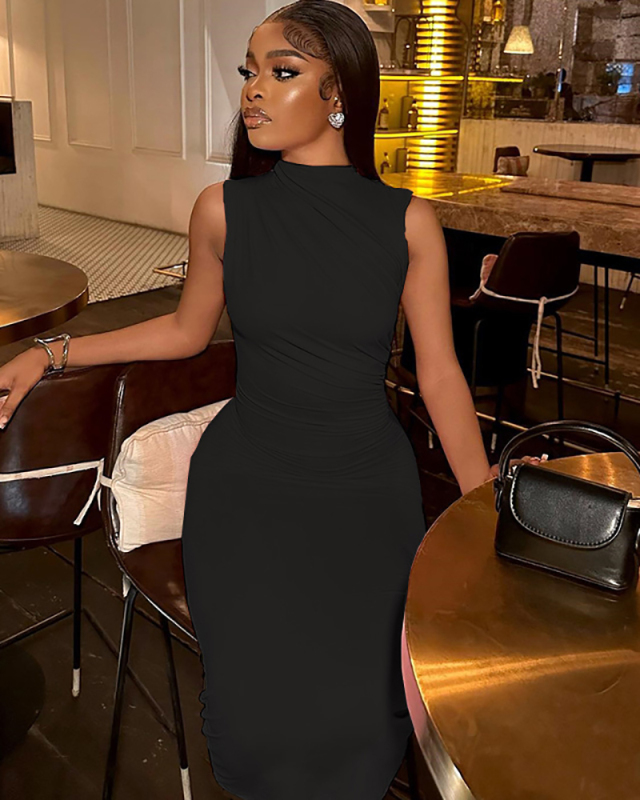 Sleeveless Women Solid Color Long Women Dress S-L