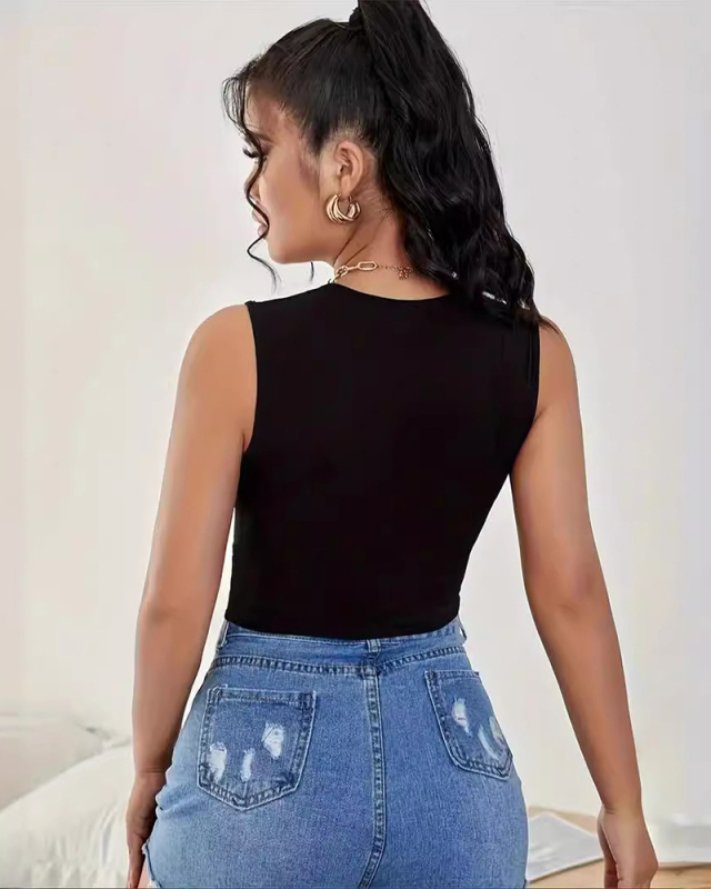 Black Sleeveless Women Summer Hollow Out Tops S-XL