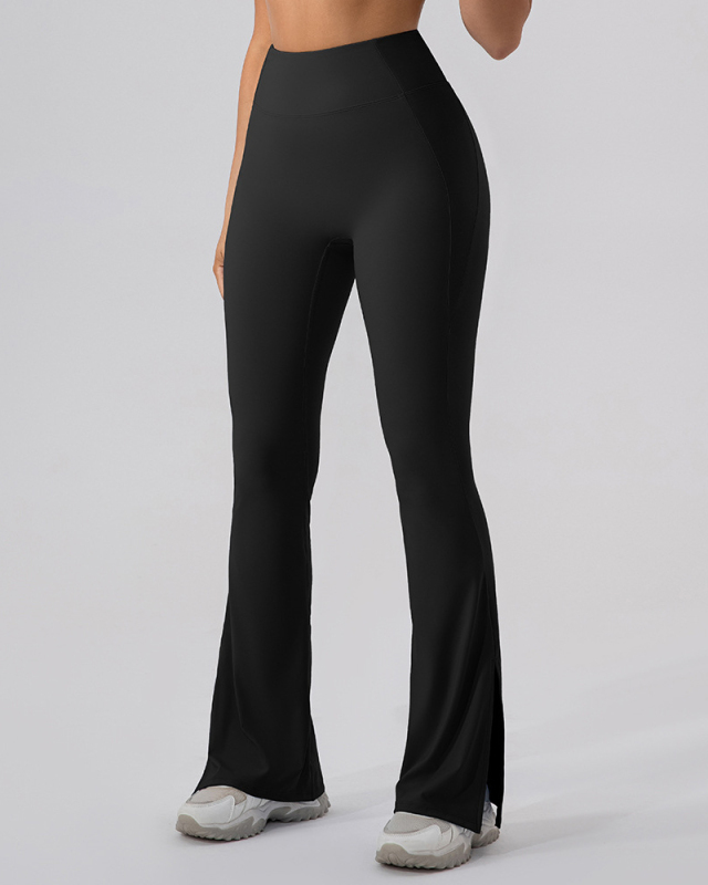 Women High Waist Wide Leg Hips Lift Running Sports Pants Black Apricot Brown Green Blue 4-10