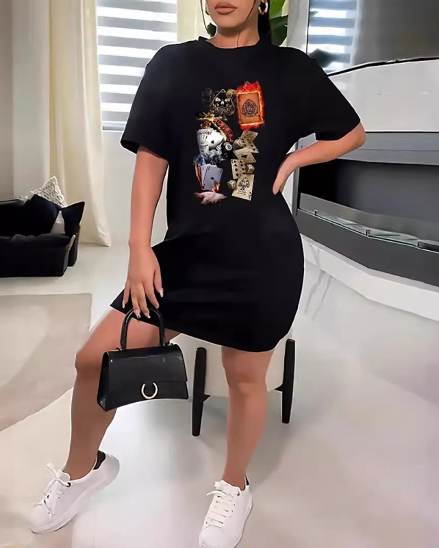 Plus Size Printed Short Sleeve Women Dress L-5XL