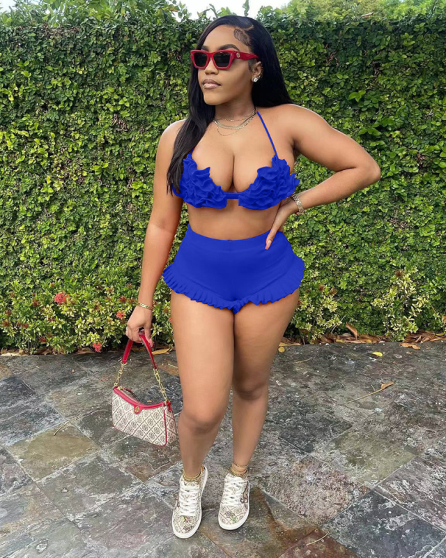 Solid Color Women New Fashion Summer Two Piece Short Set S-XXL