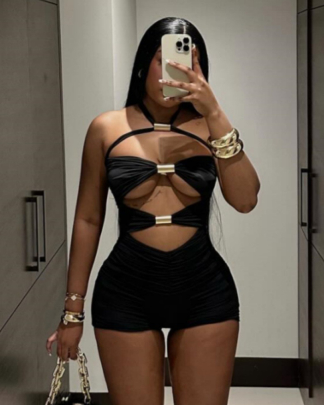 Black Sleeveless Women Hollow Out Sexy Jumpsuit S-L
