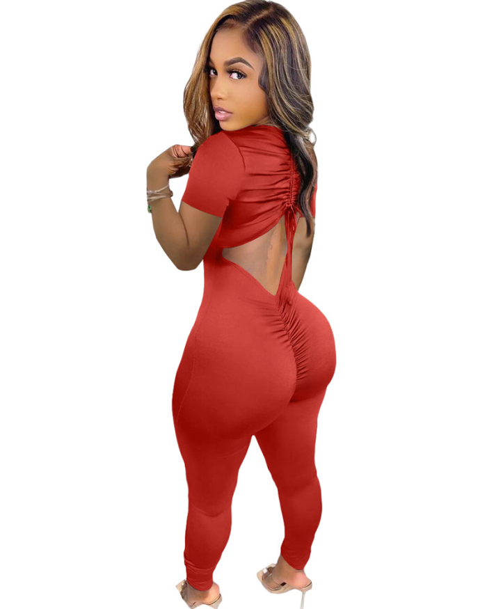 Jumpsuit Backless Drawstring Sexy Solid Color S-XXL