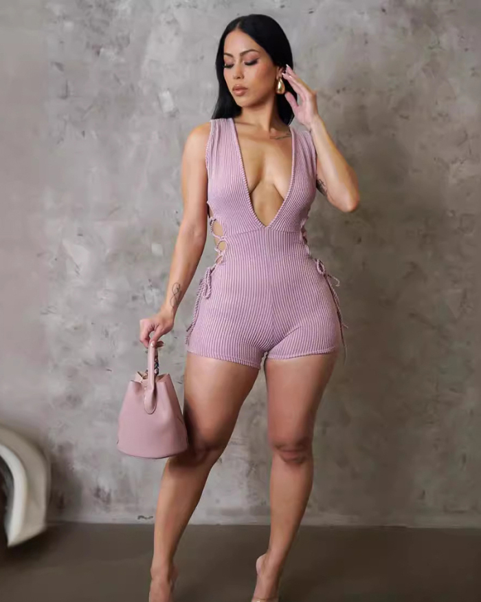 V-Neck Rompers Backless Sexy Woman Solid Color XS-XL