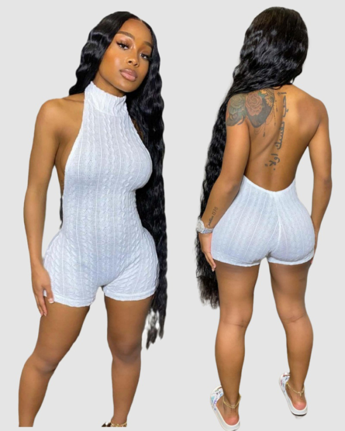 Sexy Backless Jacquard Rompers Tight Sleeveless S-XL