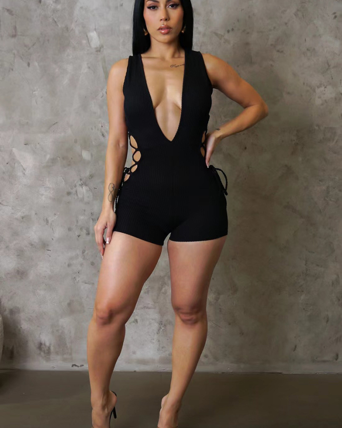V-Neck Rompers Backless Sexy Woman Solid Color XS-XL