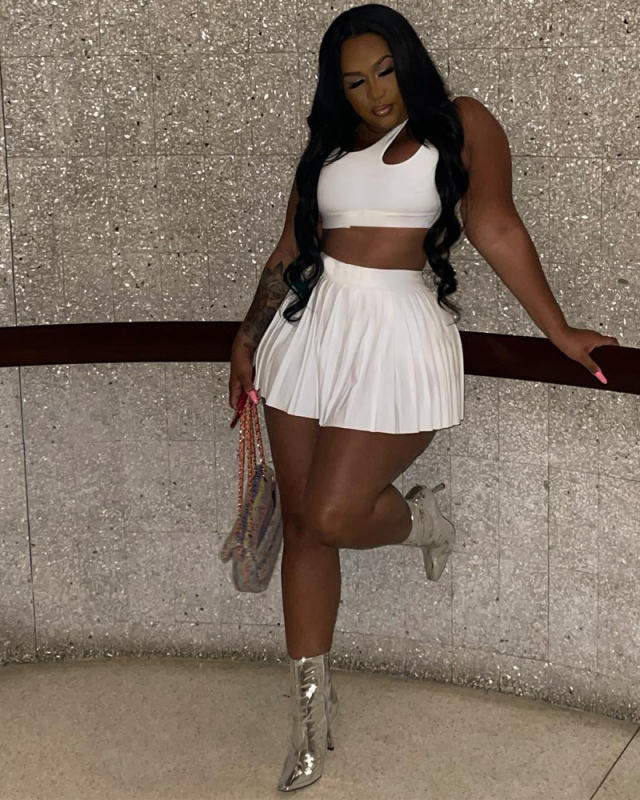 Women Casual Slash Neck High Waist Skirts Sets Two Pieces Outfit White Pink Red Black Blue S-3XL