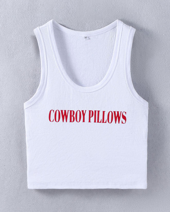 Cowboy Pillows Letter Printed Summer Short Vest S-L