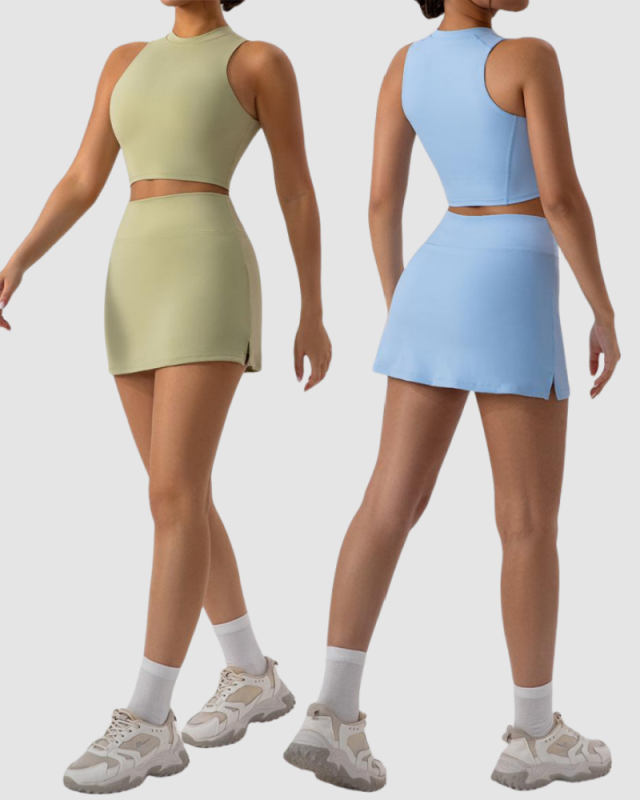 Women Slim Vest Tennis Shorts Sets Skirts Sets Yoga Two-piece Sets S-XL