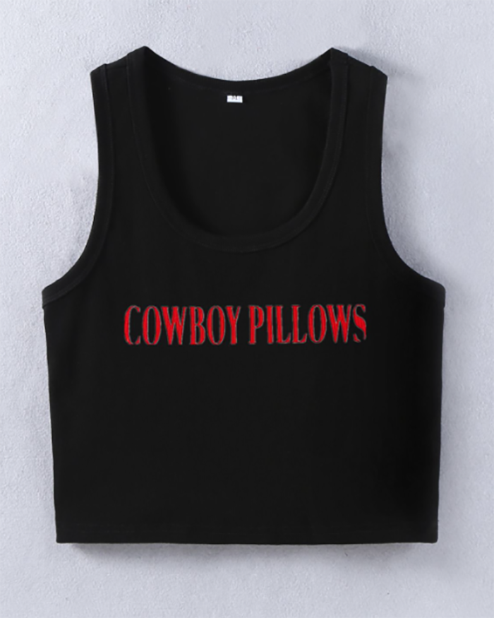 Cowboy Pillows Letter Printed Summer Short Vest S-L