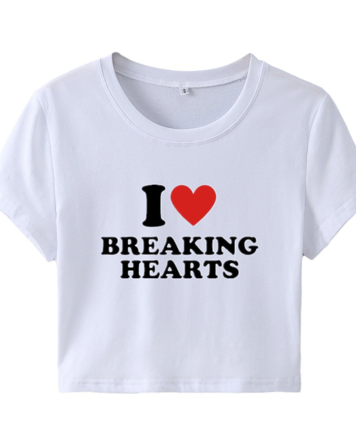 I Love Breaking Hearts street style ins internet celebrity trendy short T-shirt