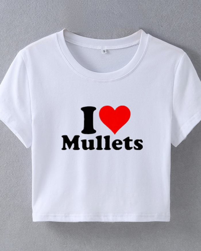 I Love Mullets street style INS trendy short slim short-sleeved T-shirt summer