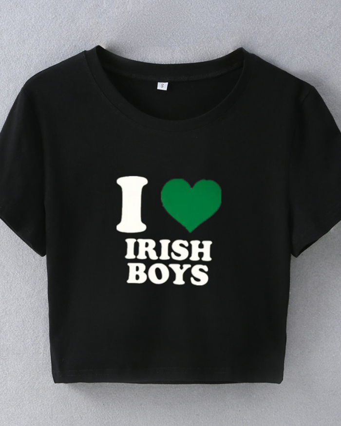 Street style INS trendy I Love IRISH BOYS short slim fit short-sleeved T-shirt