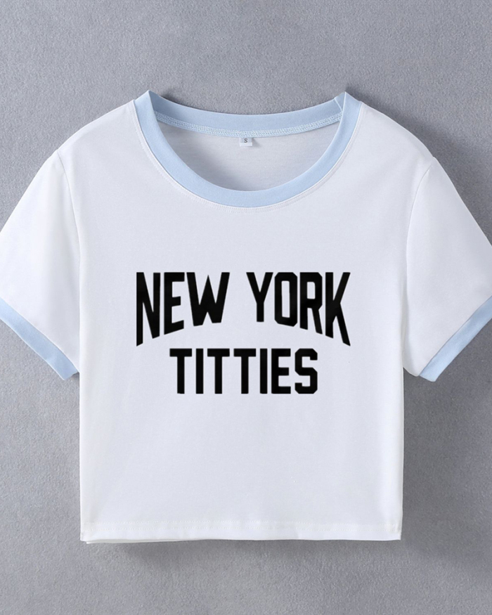 New York Titties street style INS trendy short slim-fitting short-sleeved T-shirt top