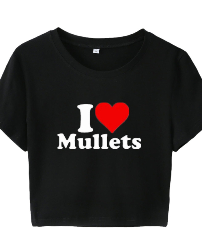 I Love Mullets street style INS trendy short slim short-sleeved T-shirt summer