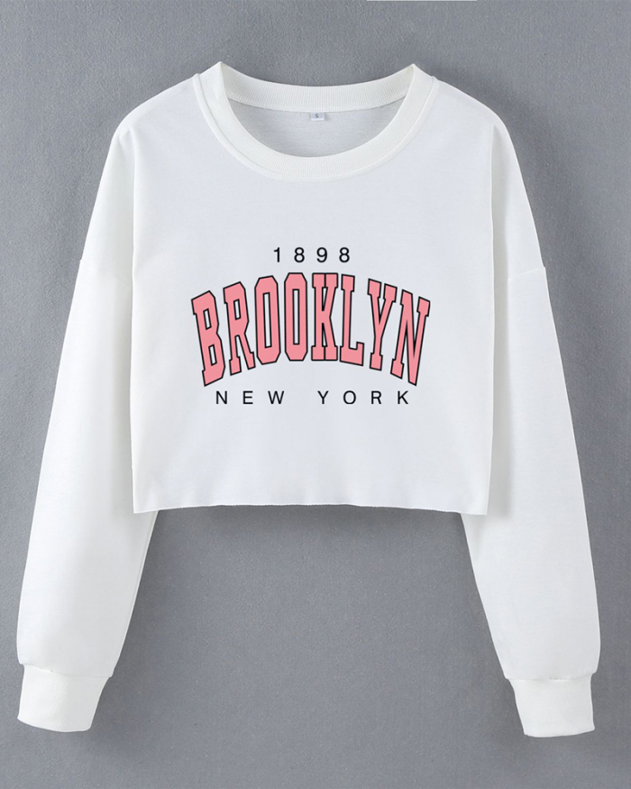 Street style INS Internet celebrity trendy Brooklyn printed short long-sleeved sweatshirt spring