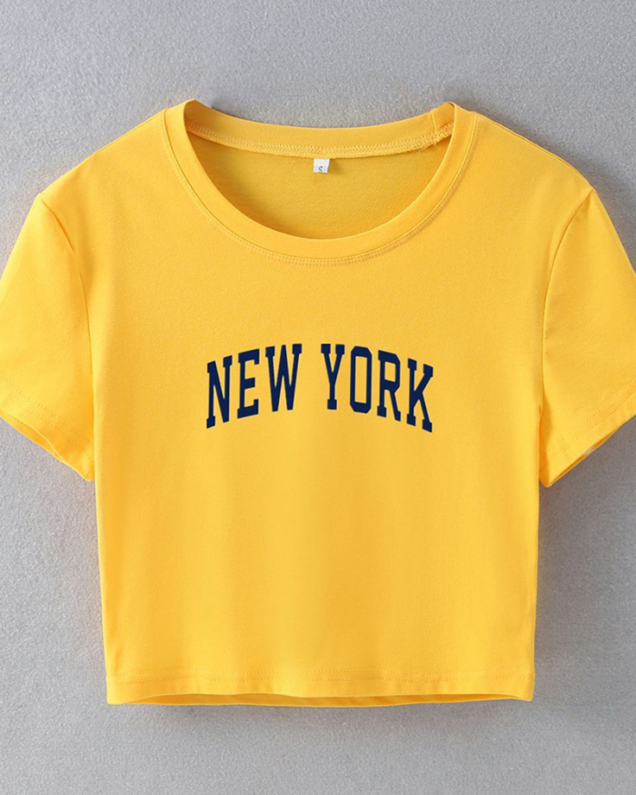 Street style INS internet celebrity trendy NEW YORK navel-baring short-sleeved T-shirt spring and summer