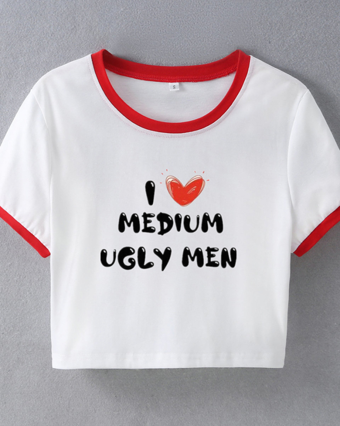 I LOVE MEDIUM UGLY MEN street style INS trendy short T-shirt