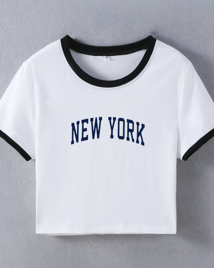 Street style INS internet celebrity trendy NEW YORK navel-baring short-sleeved T-shirt spring and summer