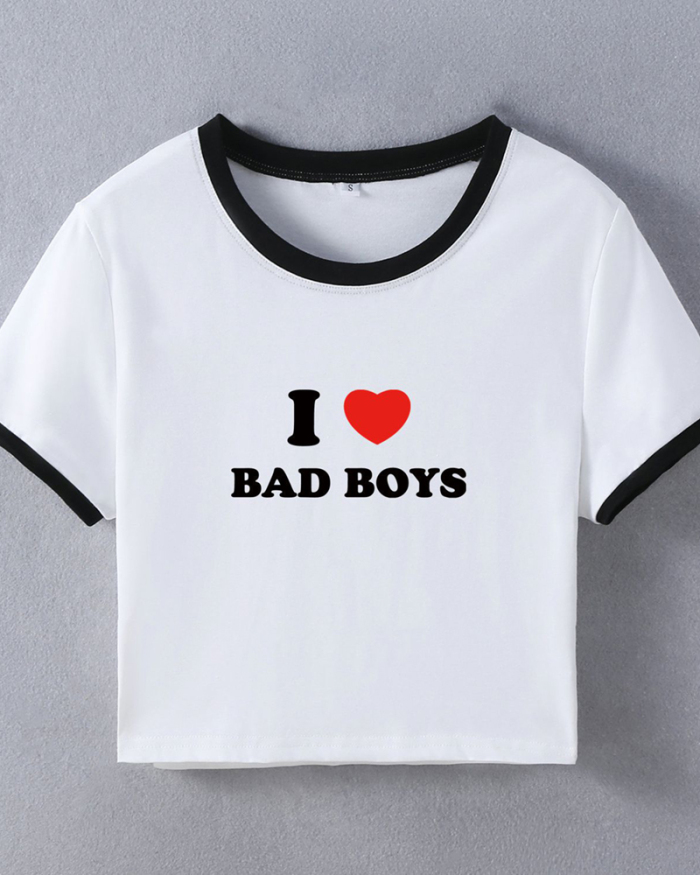 Street style INS Internet celebrity trendy I love bad boys short short-sleeved T-shirt