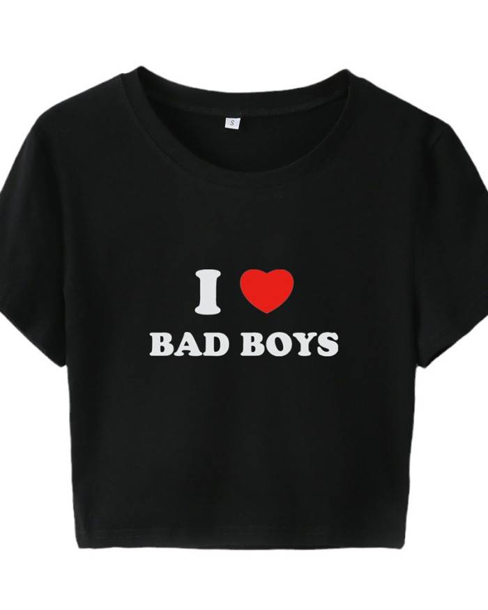 Street style INS Internet celebrity trendy I love bad boys short short-sleeved T-shirt