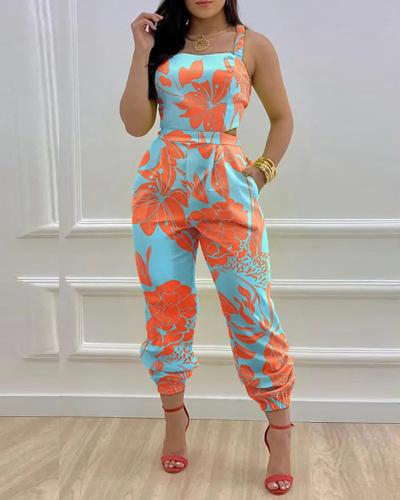 Printed Leisure Loose Style Women Jumpsuit S-2XL