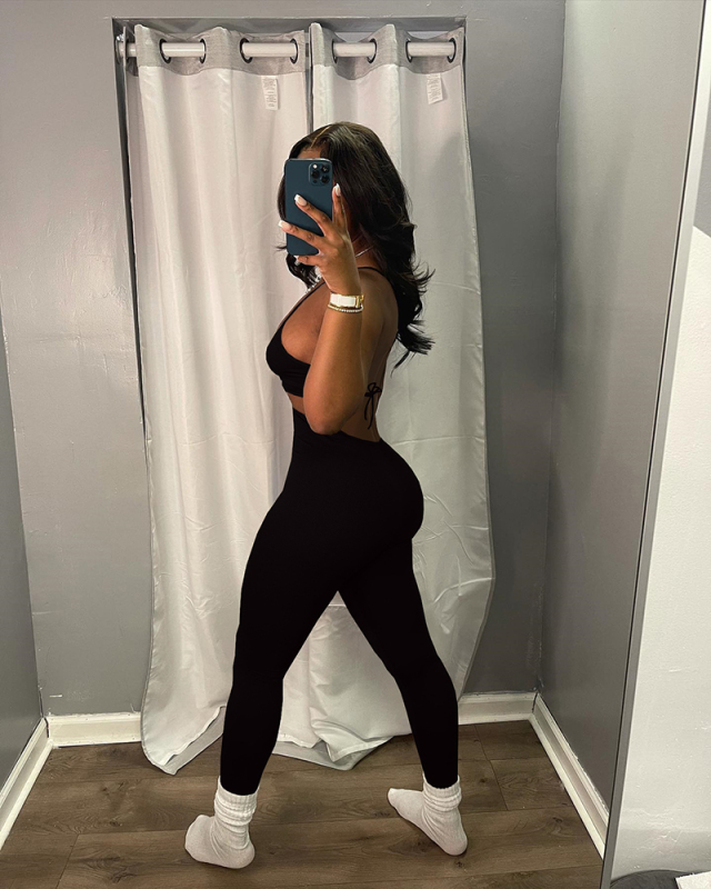 Sleeveless Women Solid Color Hollow Out Jumpsuit S-XXL
