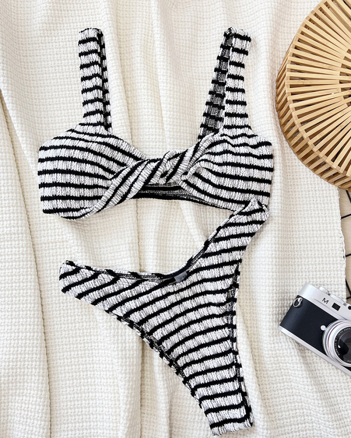 Black And White Stripe Women Bikini Set S-L