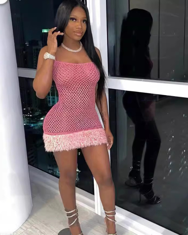 Women Knitted See Through Girl Dress S-XL