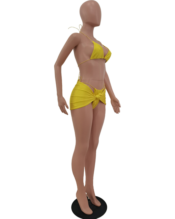 Woman Halter Neck Sexy Bikini Summer Three-piece Swimsuit White Pink Yellow Green S-2XL