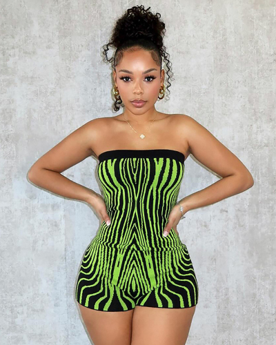 Green Stripe Printed Wholesale Jumpsuit S-L