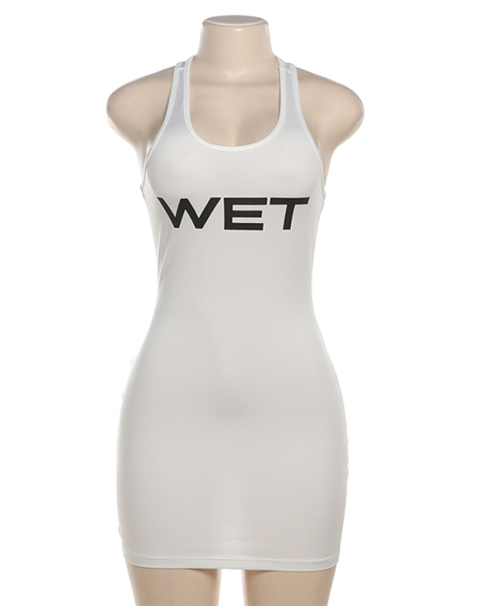 Sleevelss Printed Summer New Women Basic One-piece Dress Black White S-L