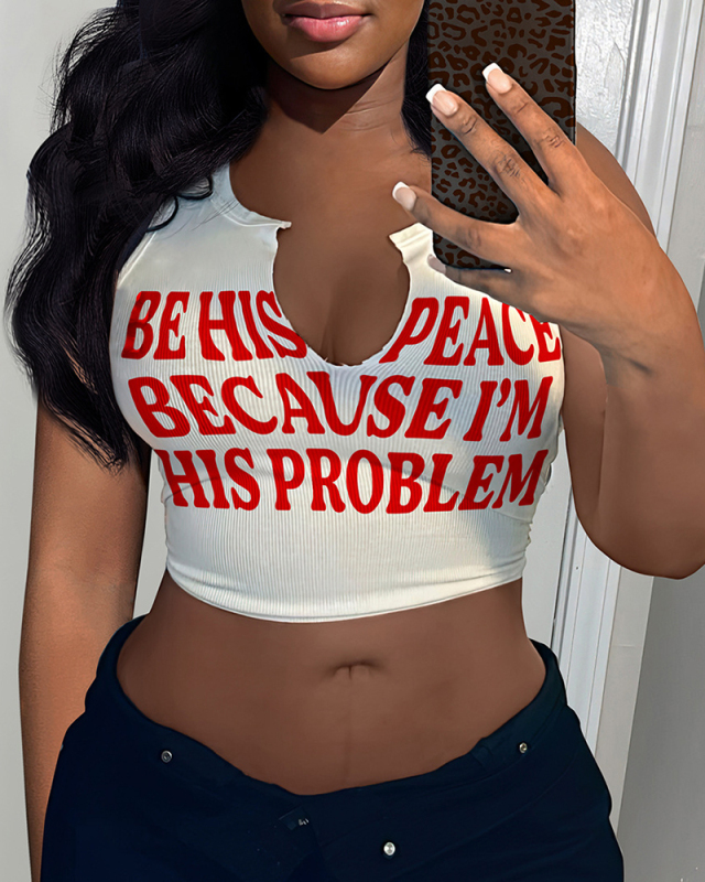 Women Fashion Printed Sexy U Neck Crop Top Vest XS-XL