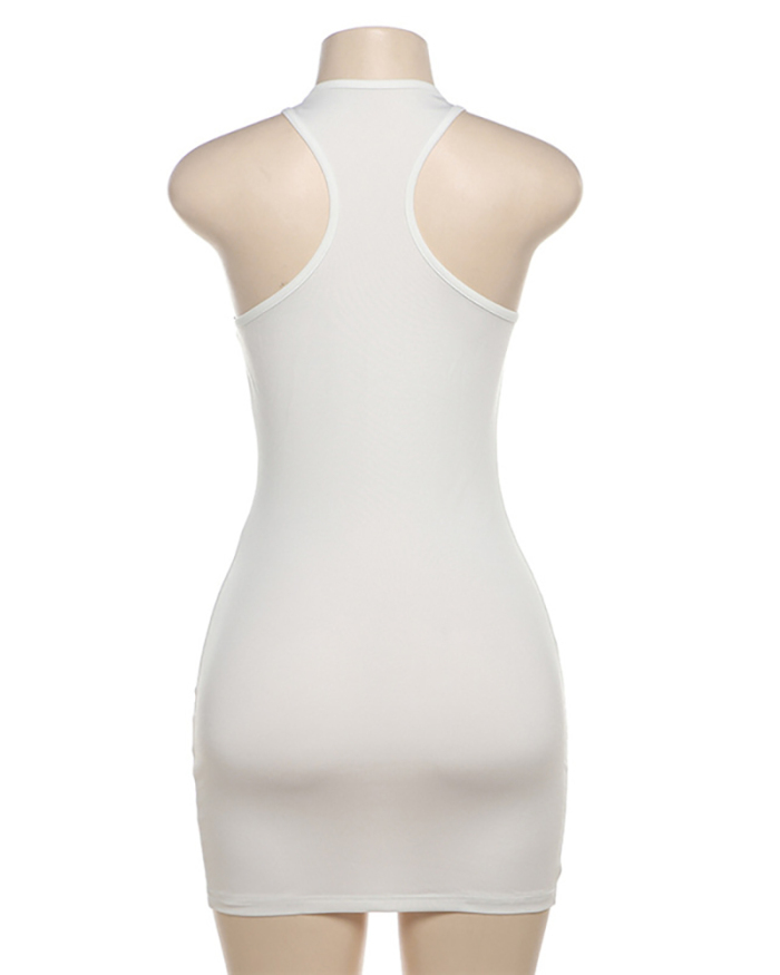 Sleevelss Printed Summer New Women Basic One-piece Dress Black White S-L