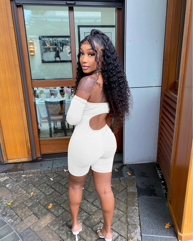 Women Off Shoulder Sexy Hollow out Fashion Long Sleeve Romper White Black Orange S-2XL