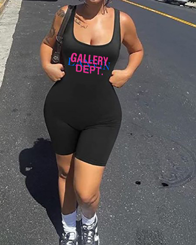 Plus Size Letter Printed Women Summer Cute Jumpsuit XS-4XL