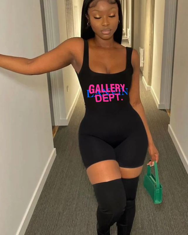 Plus Size Letter Printed Women Summer Cute Jumpsuit XS-4XL