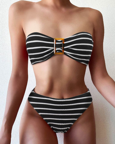 Strapless Women Stripe Bikini Set S-XL
