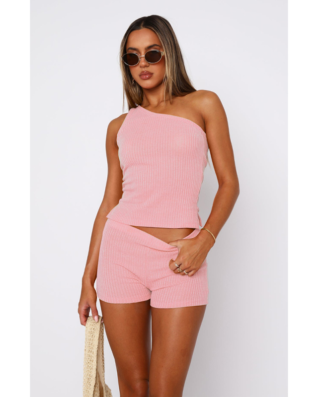 Solid Color Women Summer Cute Two Piece Short Set XS-XL